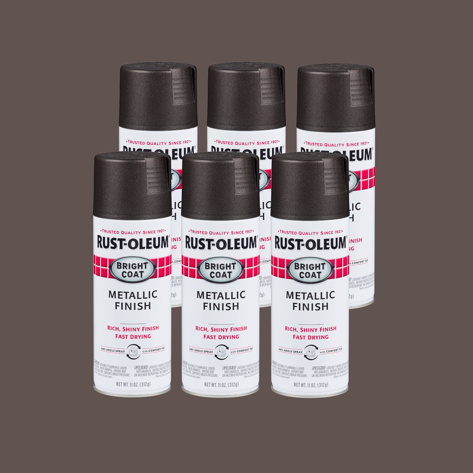 6 Pack, Dark Bronze, Rust-Oleum Stops Rust Bright Coat Metallic Protective Enamel Spray Paint-7713830, 11 oz