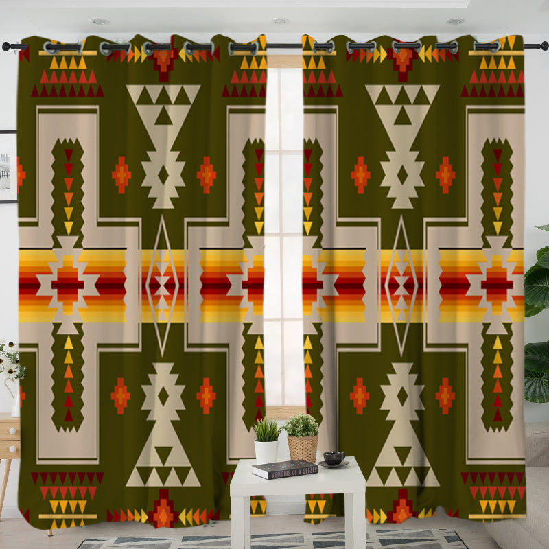 Dark Green Design Native Living Room Curtain