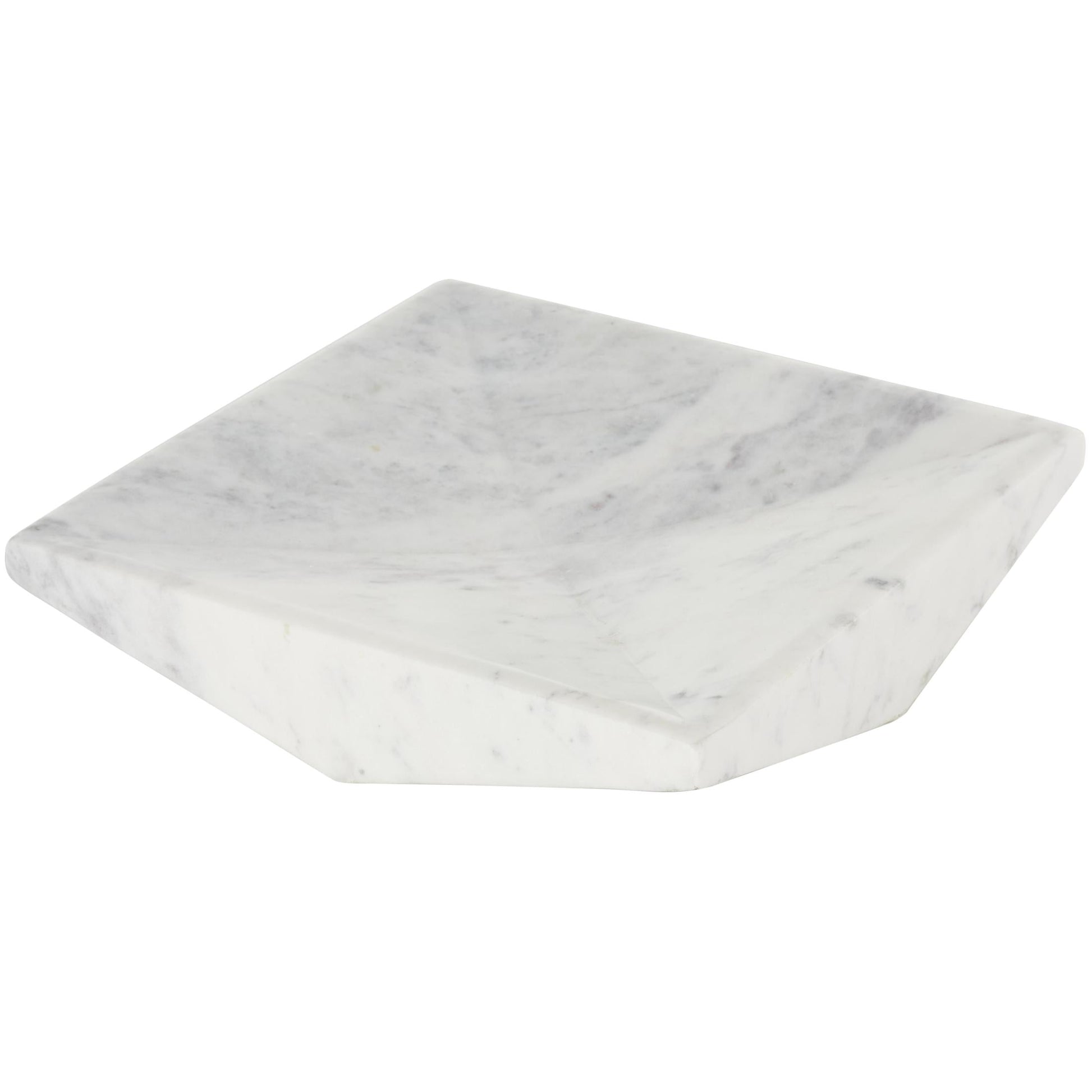 DecMode 10" x 10" White Marble Square Geometric Tray, 1-Piece