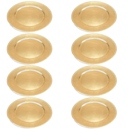 DecMode 13" Round Plate Gold Melamine Plastic Charger, Set of 8