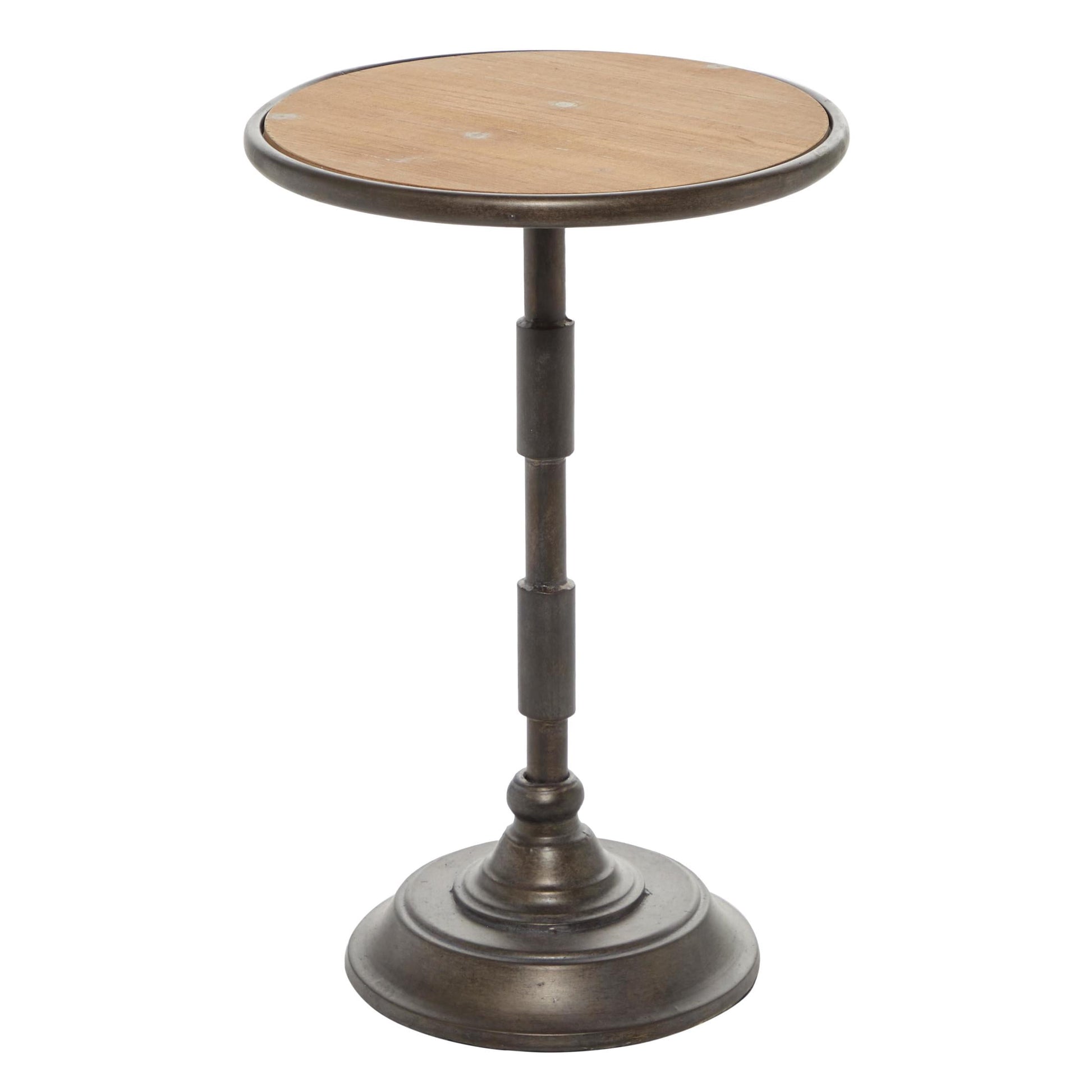DecMode 14" x 21" Bronze Metal Accent Table with Brown Wood Top, 1-Piece