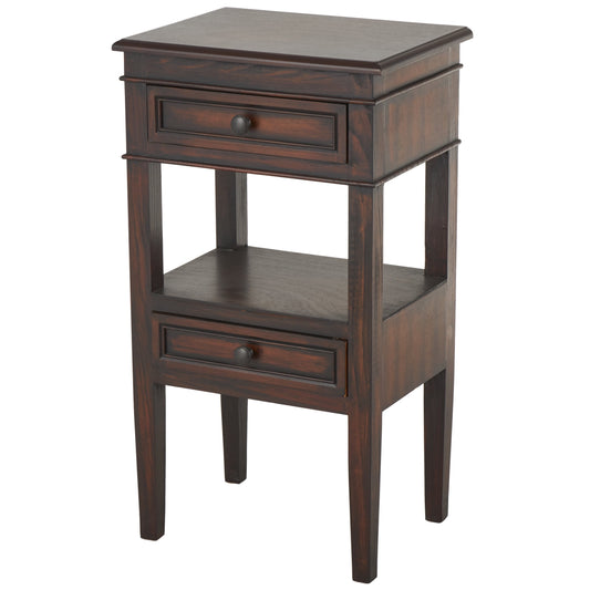 DecMode 16" x 29" Brown Wood Square 2 Drawer and 1 Shelf Accent Table, 1-Piece