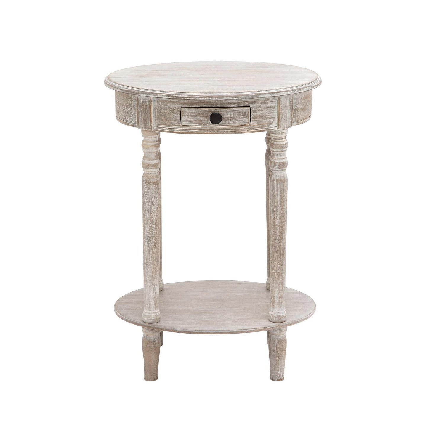 DecMode Mesa Auxiliar Ovalada de 1 CajÃ³n de 20" x 27" de Madera Clara MarrÃ³n Blanqueada, 1 Pieza