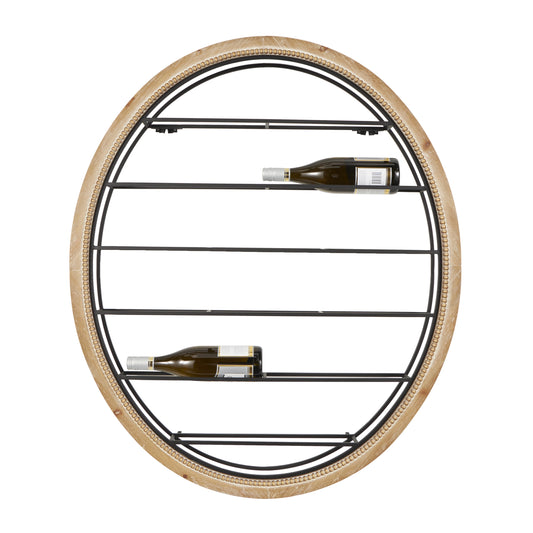 DecMode 39" x 39" Black Metal Oval 13 Bottle Wall Wine Rack with Beaded Frame, 1-Piece
