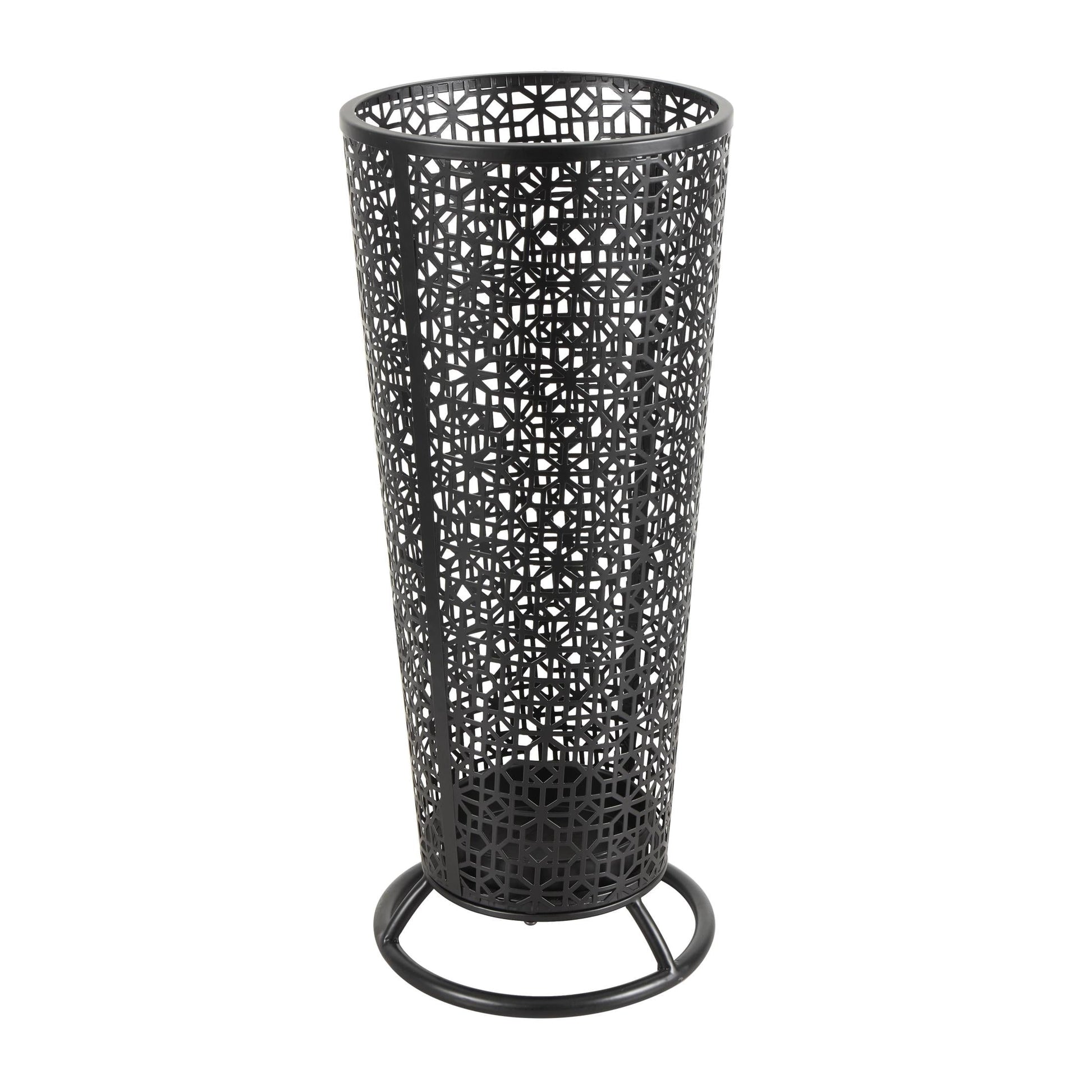 DecMode Black Geometric Metal Cone Shaped Umbrella Stand with Circular Ring Base