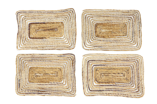 DecMode Rectangular Striped White & Natural Banana Leaf Wicker Placemats, Set of 4: 20â€ x 14â€ Each