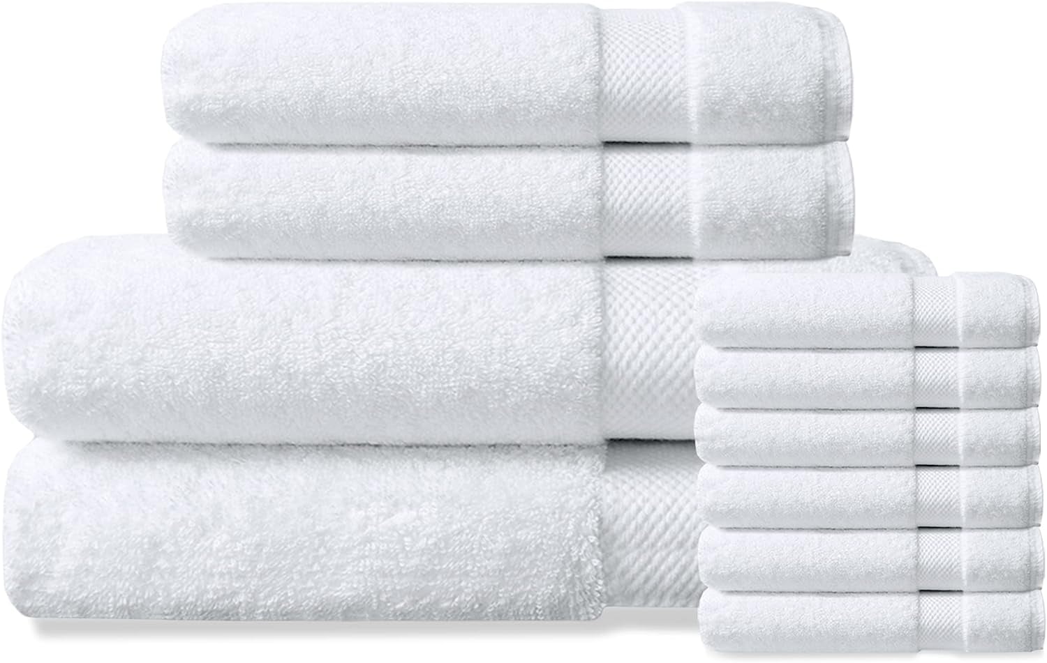 Delara 10-Piece Organic Cotton Towel Set, 650 GSM Luxury Plush, Quick Dry & Ultra-Absorbent, GOTS & OEKO-TEX Certified, White