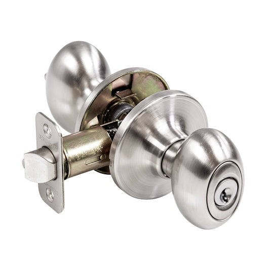 Satin Nickel Egg Keyed Entry Door Knob, Left and Right Hand, ANSI Grade 3, Fits 1-3/8 in. to 1-3/4 in. Doors