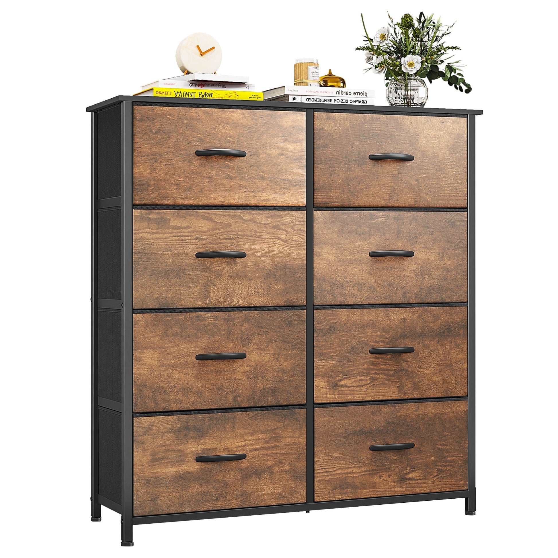 DEXTRUS 8 Drawers Fabric Storage Dressers for Adult for Bedroom Living Room Bedroom Rustic Brown