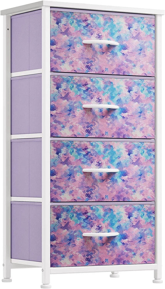 DEXTRUS 4-Drawer Fabric Dresser, Storage Tower for Bedroom, Tie-Dye Purple