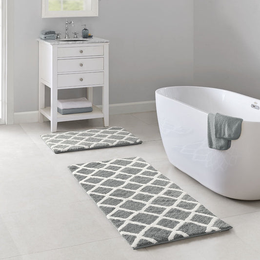 MAYEERTY Reversible High Pile Tufted Microfiber Bath Rug, Grey, 21"W x 34"L