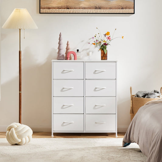 MAYEERTY Tall 8 Drawer, Fabric Storage Tower-Organizer Unit for Bedroom, Living Room, White
