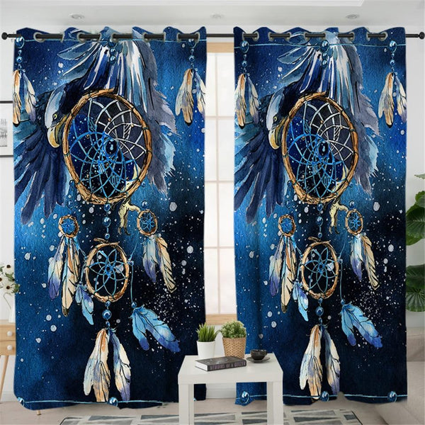 Dreamcatcher Blue Galaxy Native American Design Window Living Room Curtain