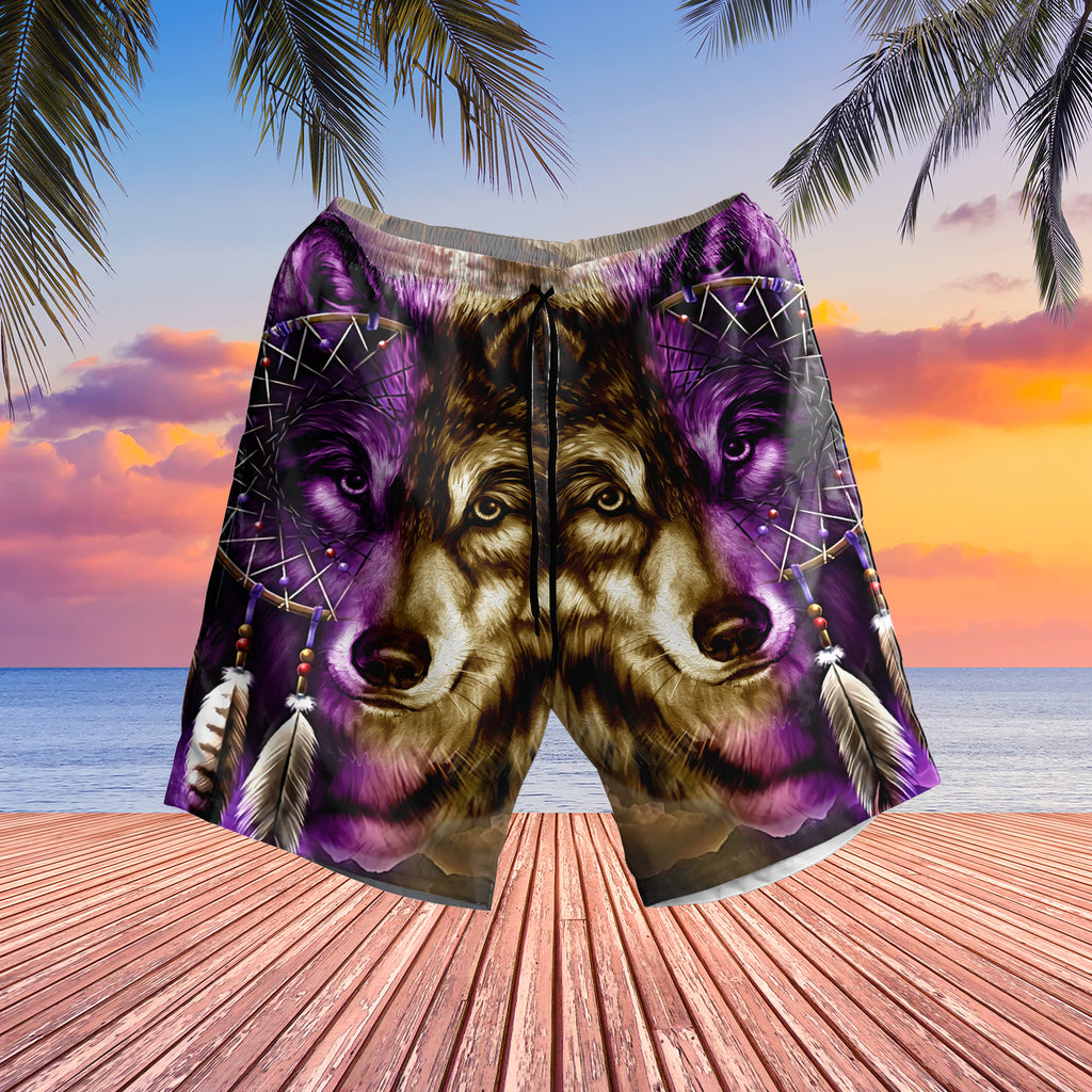 Dreamcatcher Purple Wolf Hawaiian Shorts NT-Short-98