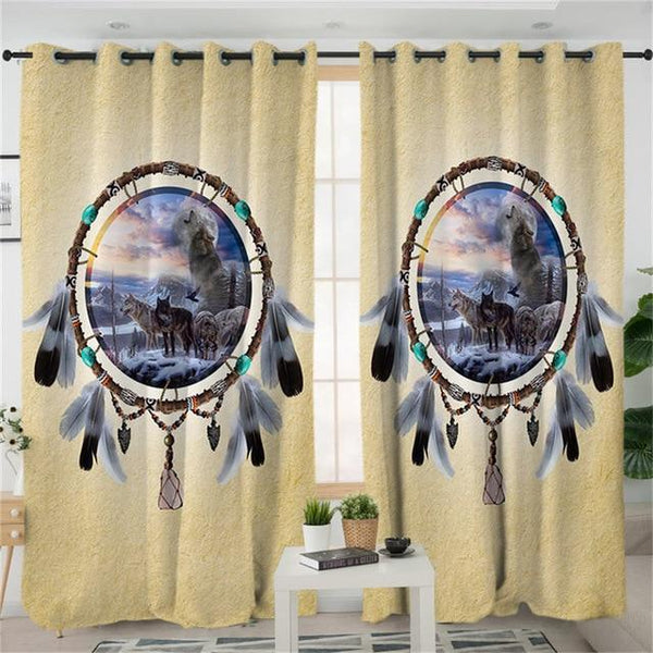 Dreamcatcher Tribal Wolves Native American Design Living Room Curtain