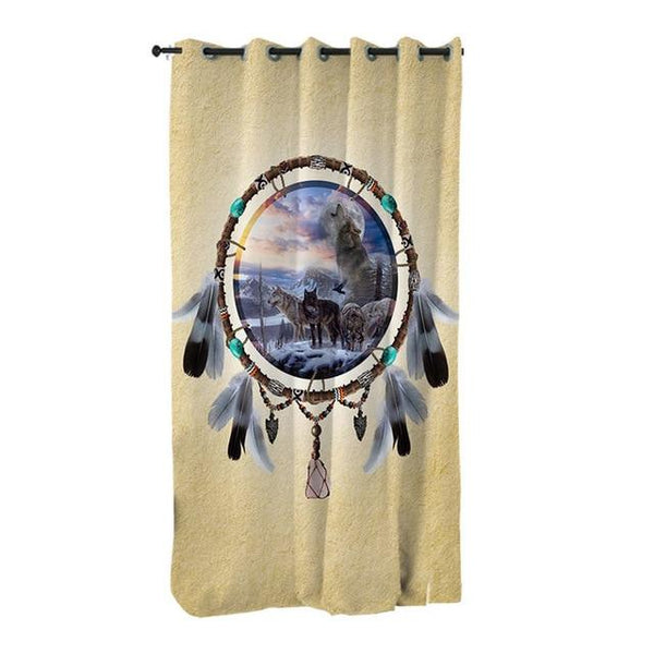 Dreamcatcher Tribal Wolves Native American Design Living Room Curtain