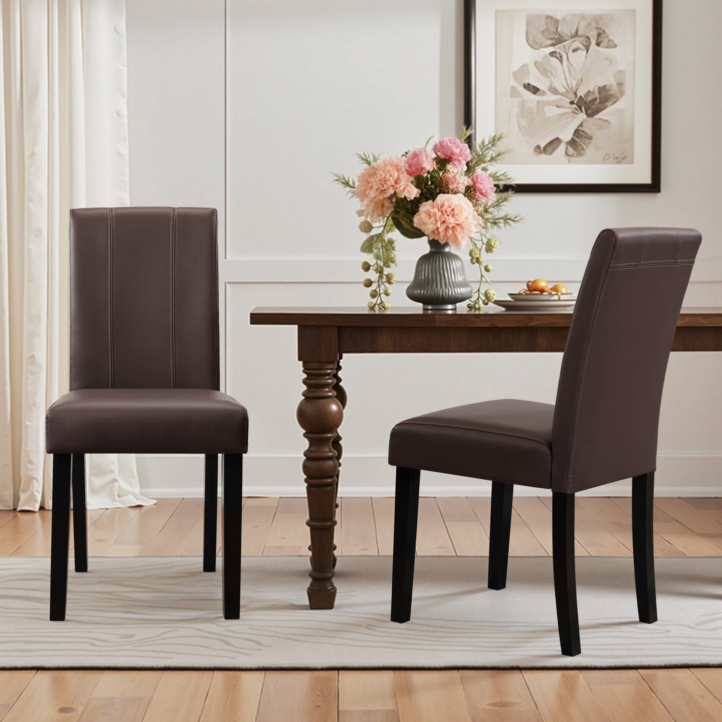 DyFun Faux Leather Dining Chairs Set of 2, Upholstered Parsons Chairs for Kitchen Dining Room or Breakfast Nook, Brown