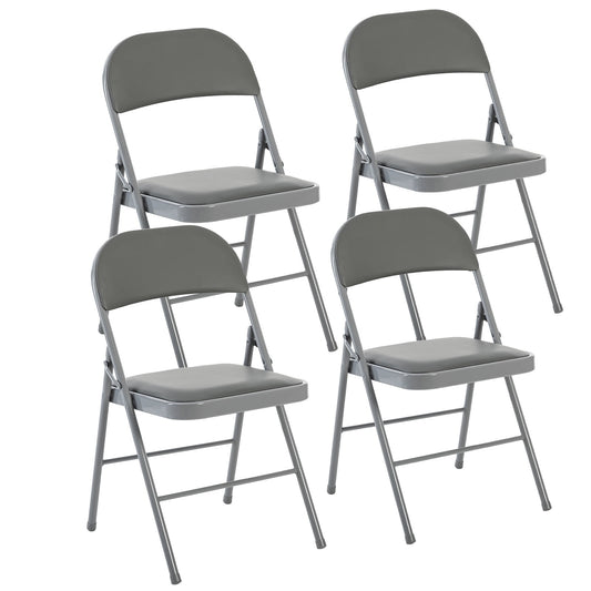 EDX 4 Pack Folding Chairs, Fabric Dining Chair Set with Padded Cushion and Back, Indoor Outdoor Seat for Home Office Events Wedding Party, PU Leather, Gray