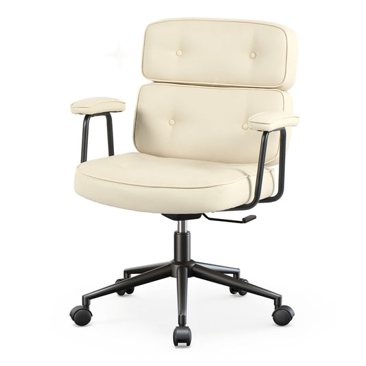 edx PU Leather Home Office Chair, 350LBS Heavy Duty, 8 Hours Ergonomic High Back Desk Chair with Lumbar Support, Beige