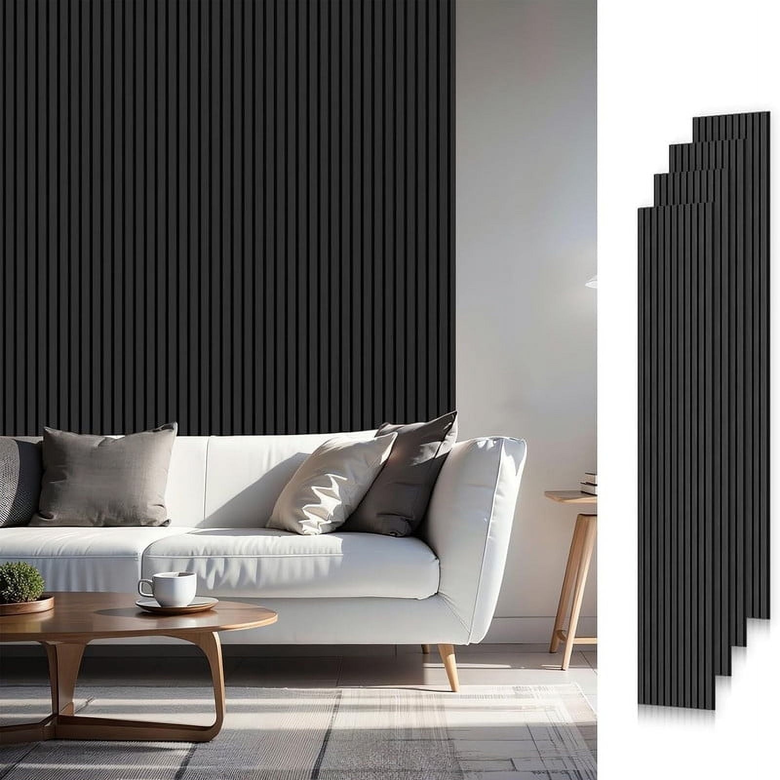 Easy4Home 4Pcs Wood Soundproof Wall Panels 94.5" x 12.6" Wood Slat Acoustic Panels, Black Oak