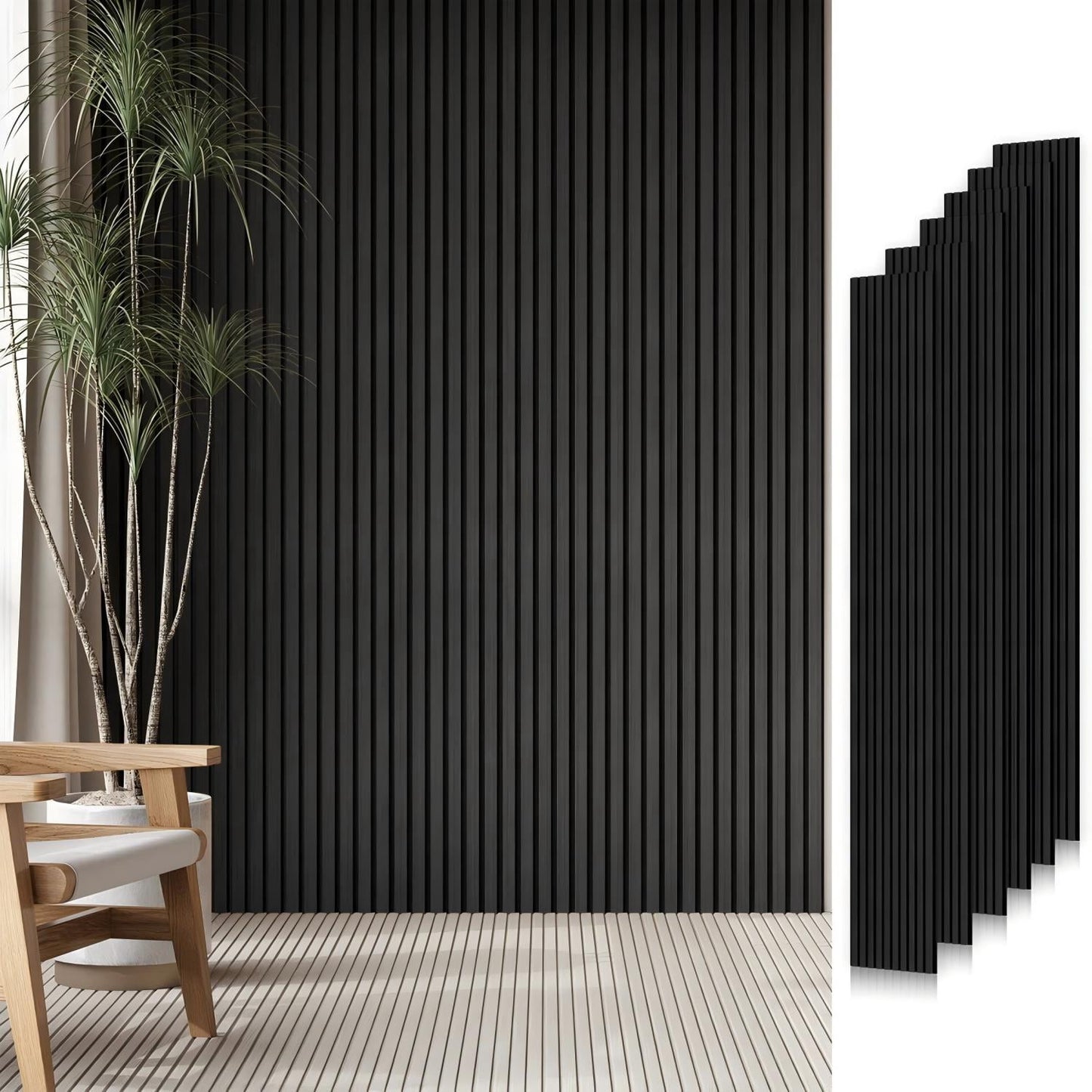 Easy4Home 6Pcs Wood Soundproof Wall Panels 94" x 7.9" Wood Slat Acoustic Panels,Classic Black Oak