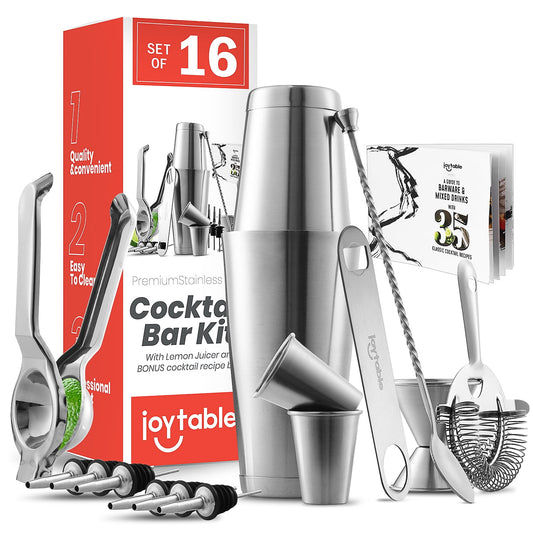 EatEx ble Kit de Barman - Herramientas de Bar Set - Kit de Juego de CÃ³cteles de 16 Pzas - Juego de Herramientas de Barman Barman Mixer Shaker Bar con Exprimidor de LimÃ³n y Excelente Libro de Recetas