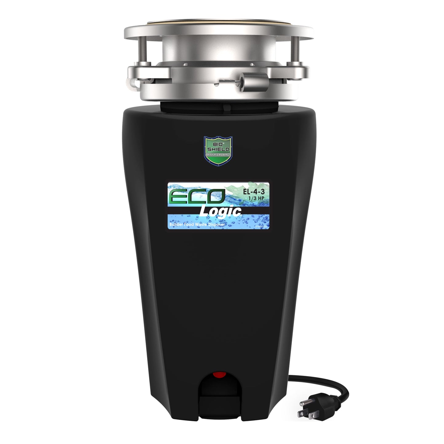 Eco Logic Compact 1/3 HP Continuous Feed Kitchen Garbage Disposal with Power Cord,  Quiet Grind, Easy Install, 10-US-EL-4-3B