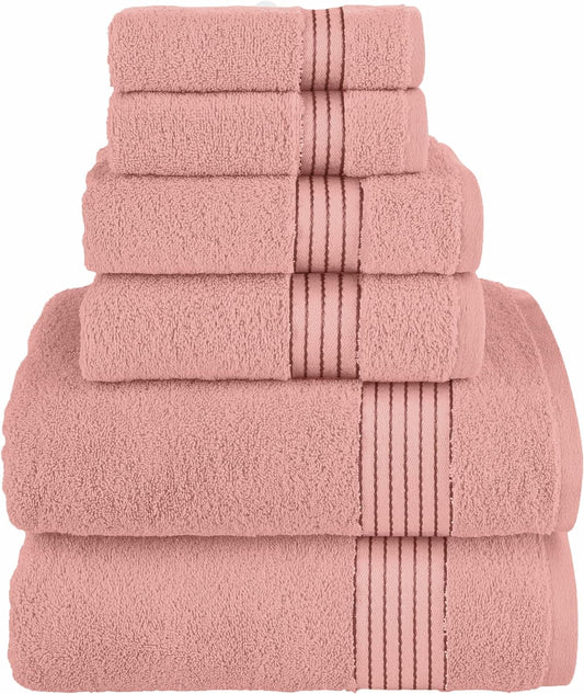 Elegant Comfort Cotton 6-Piece Towel Set, Includes 2 Washcloths, 2 Hand Towels and 2 Bath Towels, 100% Turkish Cotton - Highly Absorbent and Super Soft Towels for Bathroom, Dusty Rose