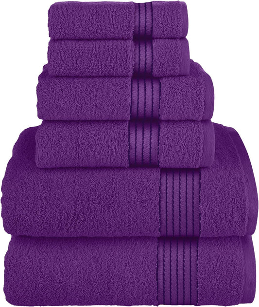 Elegant Comfort Cotton 6-Piece Towel Set, Includes 2 Washcloths, 2 Hand Towels and 2 Bath Towels, 100% Turkish Cotton - Highly Absorbent and Super Soft Towels for Bathroom, Purple
