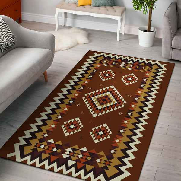 Ethnic Geometric Brown Pattern Area Rug