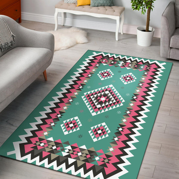 Ethnic Geometric Pink Pattern Area Rug