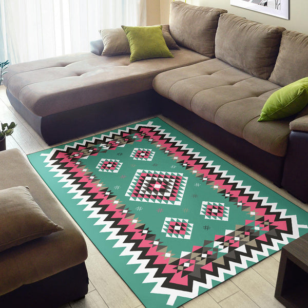 Ethnic Geometric Pink Pattern Area Rug