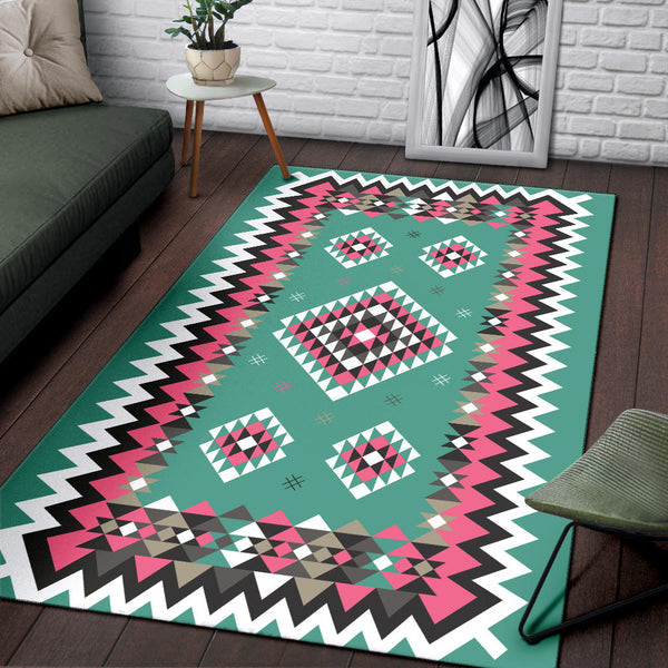 Ethnic Geometric Pink Pattern Area Rug