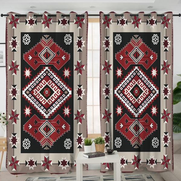 Ethnic Red Gray Pattern Native American Living Room Curtain