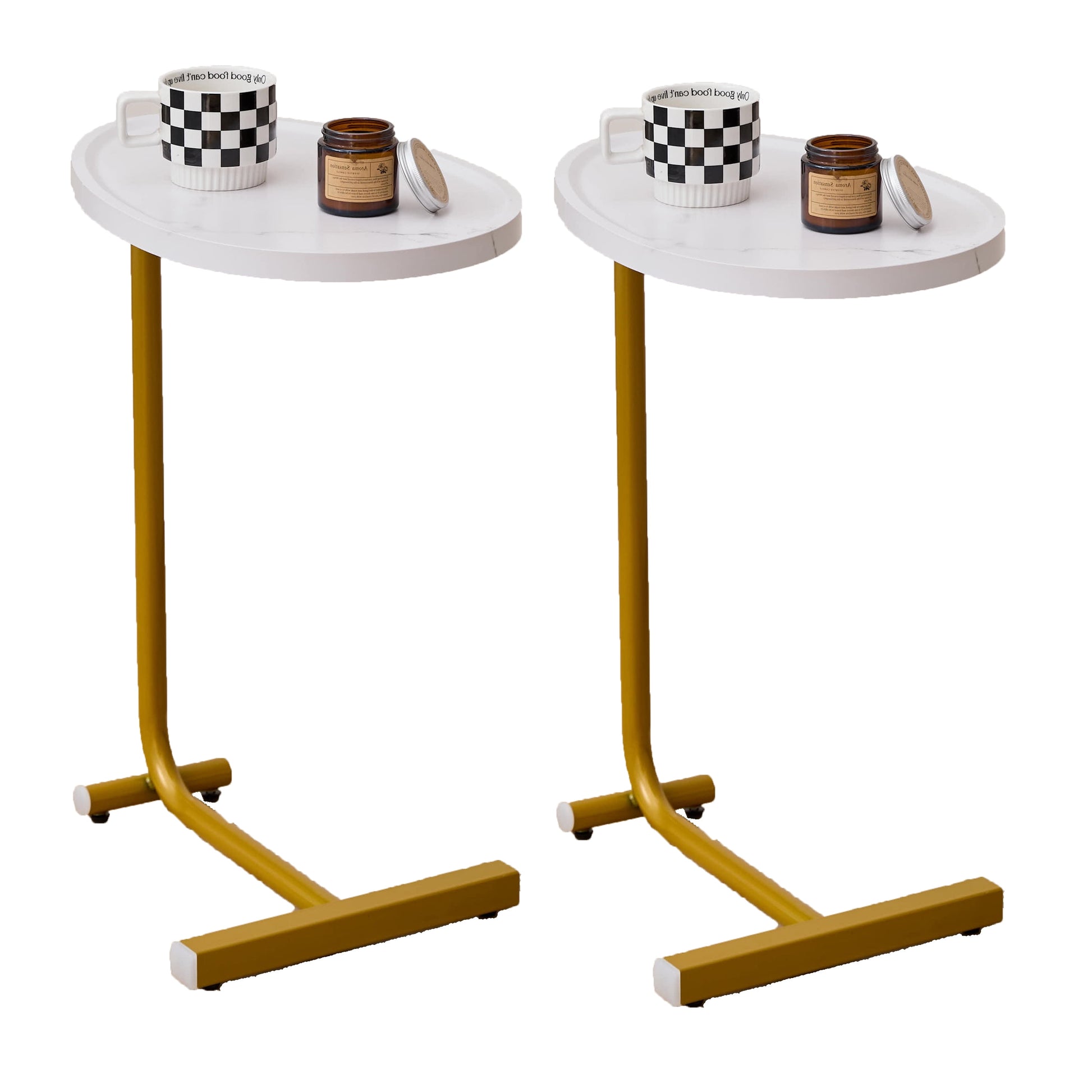 Euroco 2-pieces White C-shaped Side Table, C Shaped End Table, Side Table for Couch and Bed, Small Side Table for Small Spaces