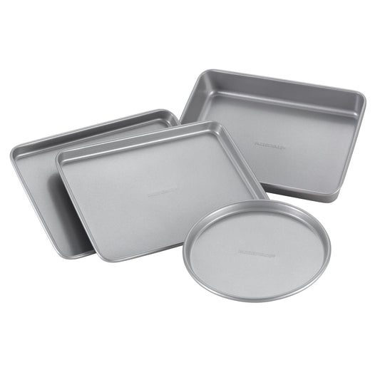 Farberware Bakeware 4 Pcs Nonstick Toaster Oven Pan Set, Dishwasher Safe and Oven Safe to 450Â°F, Gray