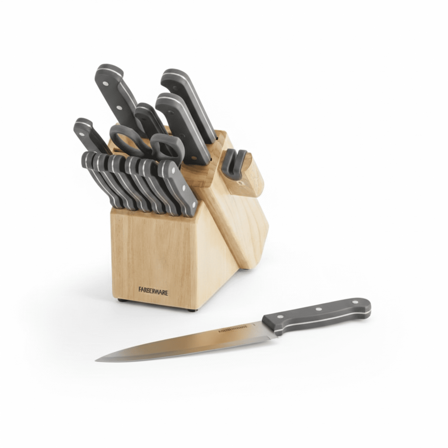 Farberware Edgekeeper 14 Piece Knife Block Set with Sharpener, Grey Handles