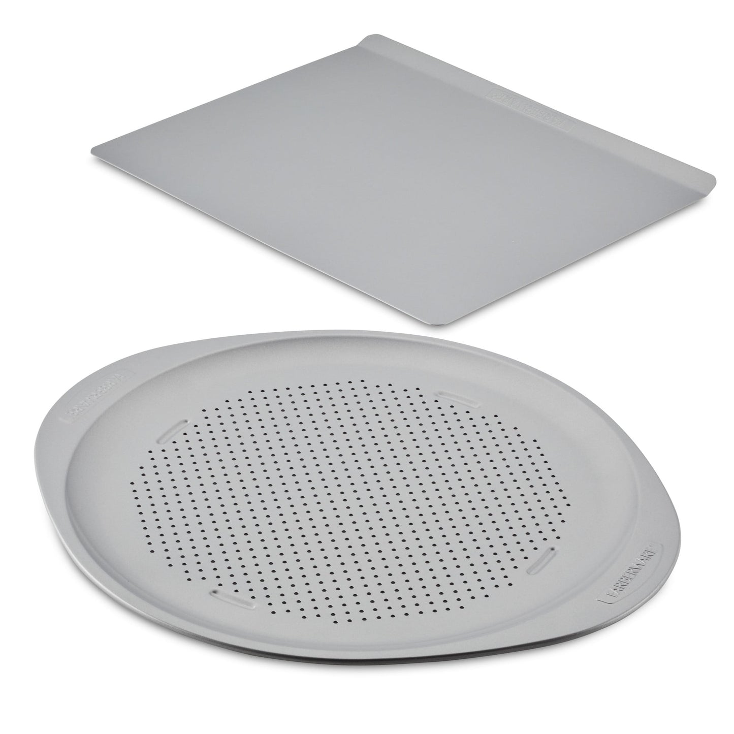 Farberware GOLDEN BAKE 2 Pcs Nonstick Baking Sheet and Pizza Pan Set, Dishwasher Safe and Oven Safe to 450Â°F, Gray