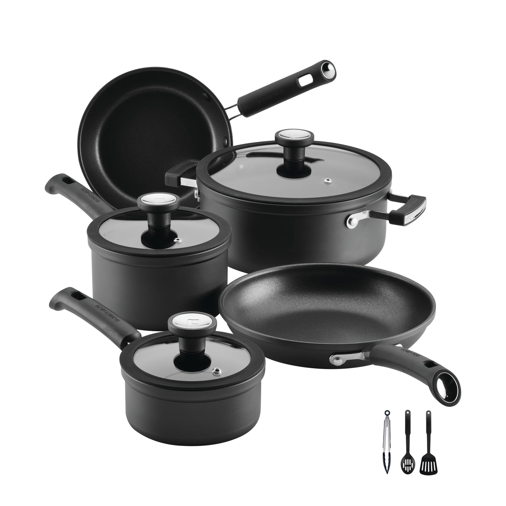 Farberware TrueCook 12pc Cookware Set, Dishwasher and Oven Safe, Black