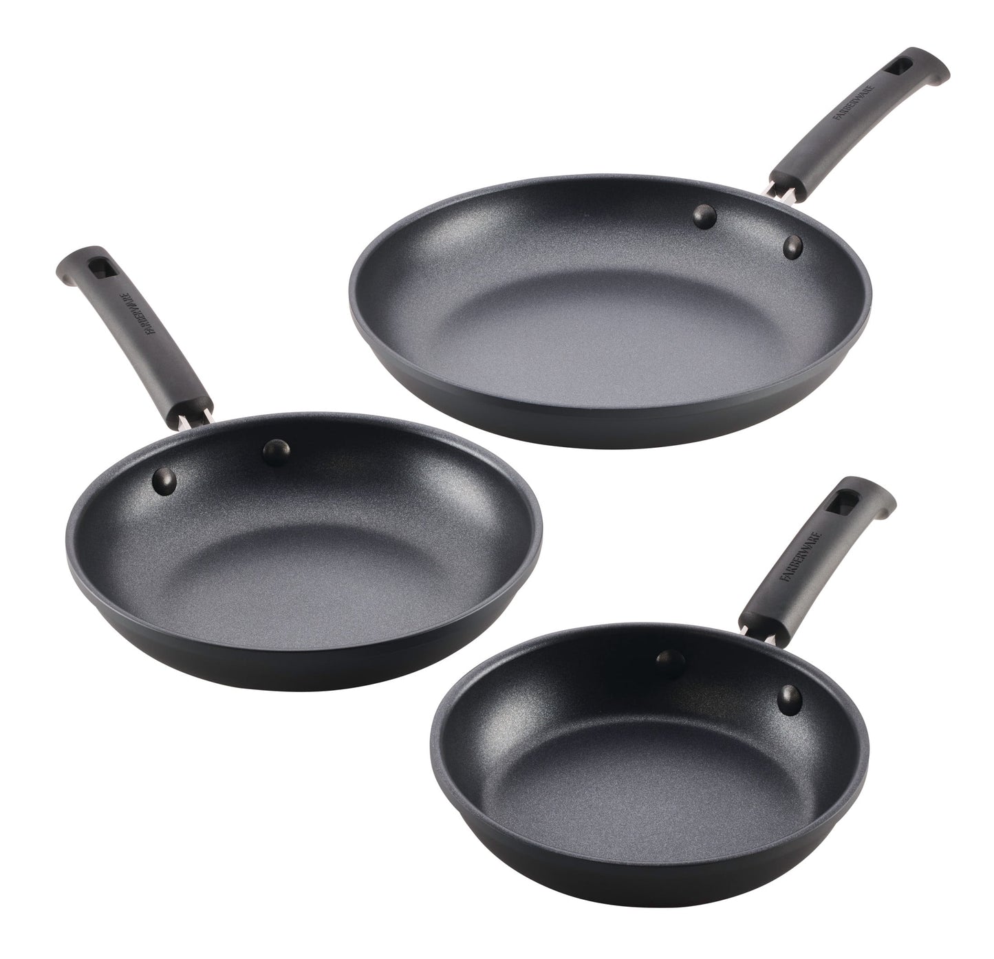 Farberware TrueCook 3pc Nonstick Frying Pan Set,  8.25, 10, and 12.25-Inch, Dishwasher and Oven Safe, Black