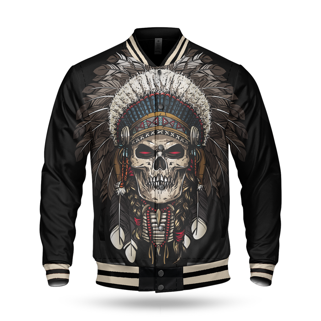 Feather Chief Skull Native American Baseball Jacket