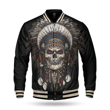 Feather Chief Skull Native American Baseball Jacket