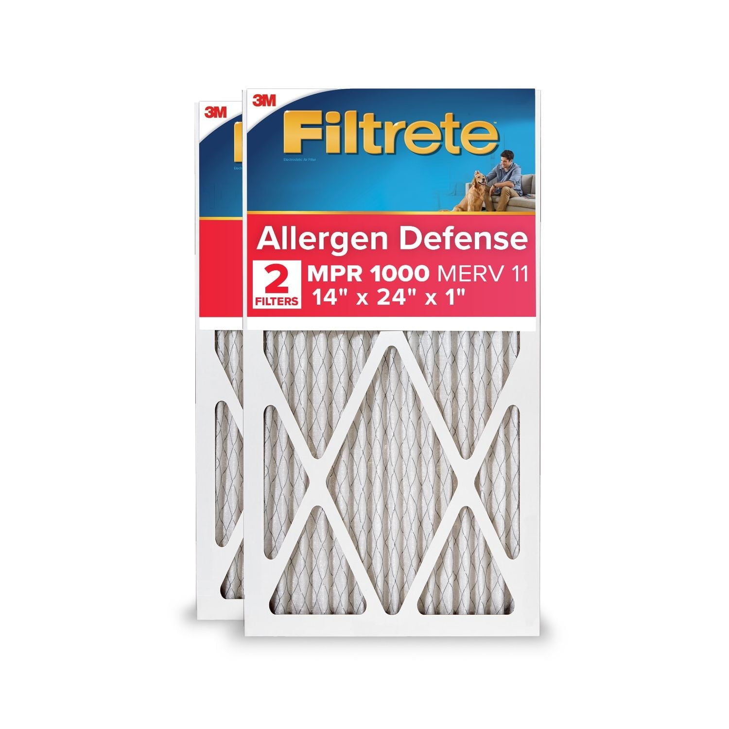 Filtrete 14x24x1 HVAC Furnace Air Filter, MPR 1000 MERV 11, Allergen Defense, 2 Filters