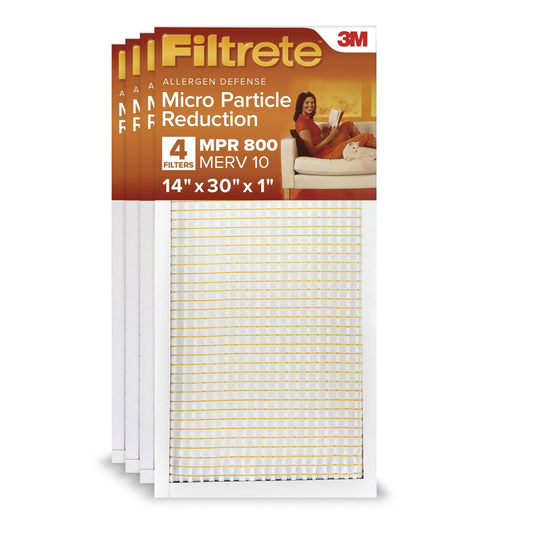 Filtrete 14x30x1 HVAC Furnace Air Filter, MPR 800 MERV 10, Micro Particle Reduction, 4 Pack