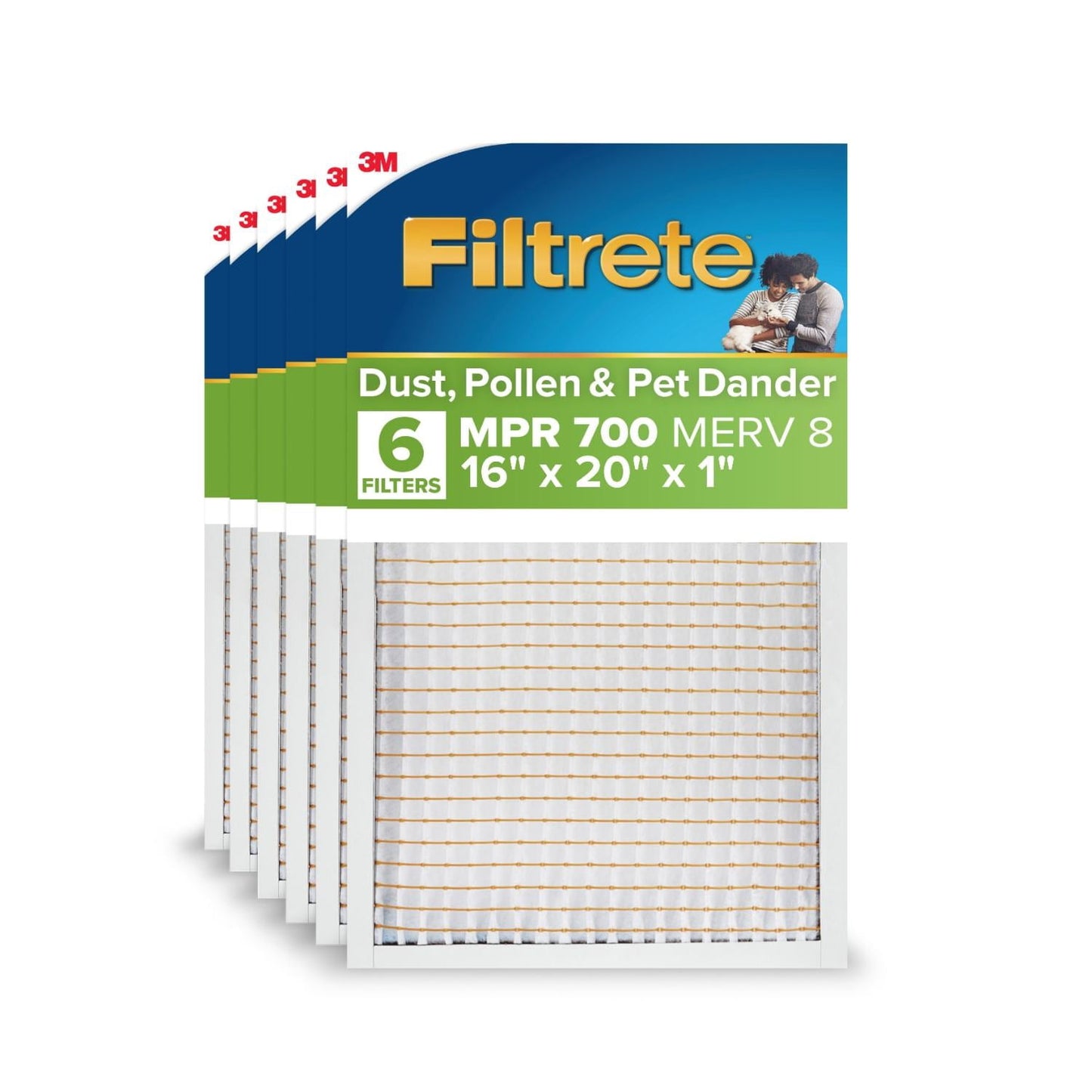 Filtrete 16x20x1 HVAC Furnace Air Filter, MPR 700 MERV 8, Dust, Pollen, and Pet Dander Reduction, 6 Pack