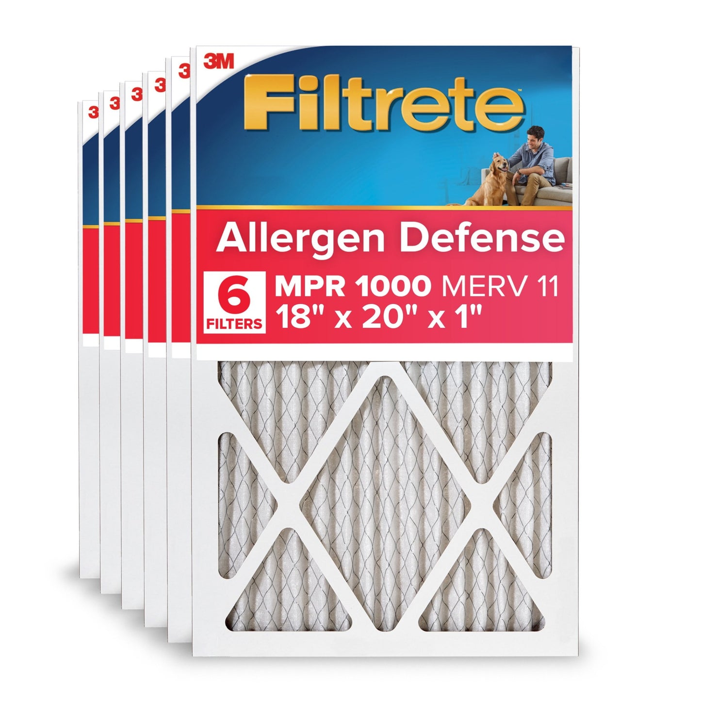 Filtrete 18x20x1 HVAC Furnace Air Filter, MPR 1000 MERV 11, Allergen Defense, 6 Pack