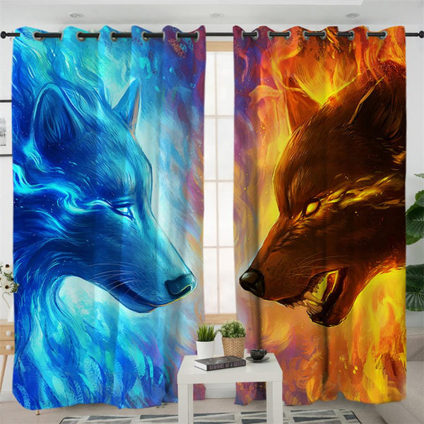 Fire and Ice Wolves Native American Design Window Living Room Curtain no link