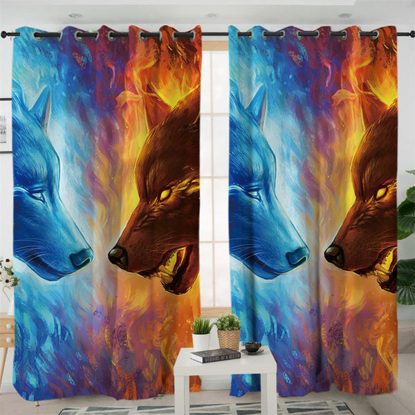 Fire and Ice Wolves Native American Design Window Living Room Curtain no link