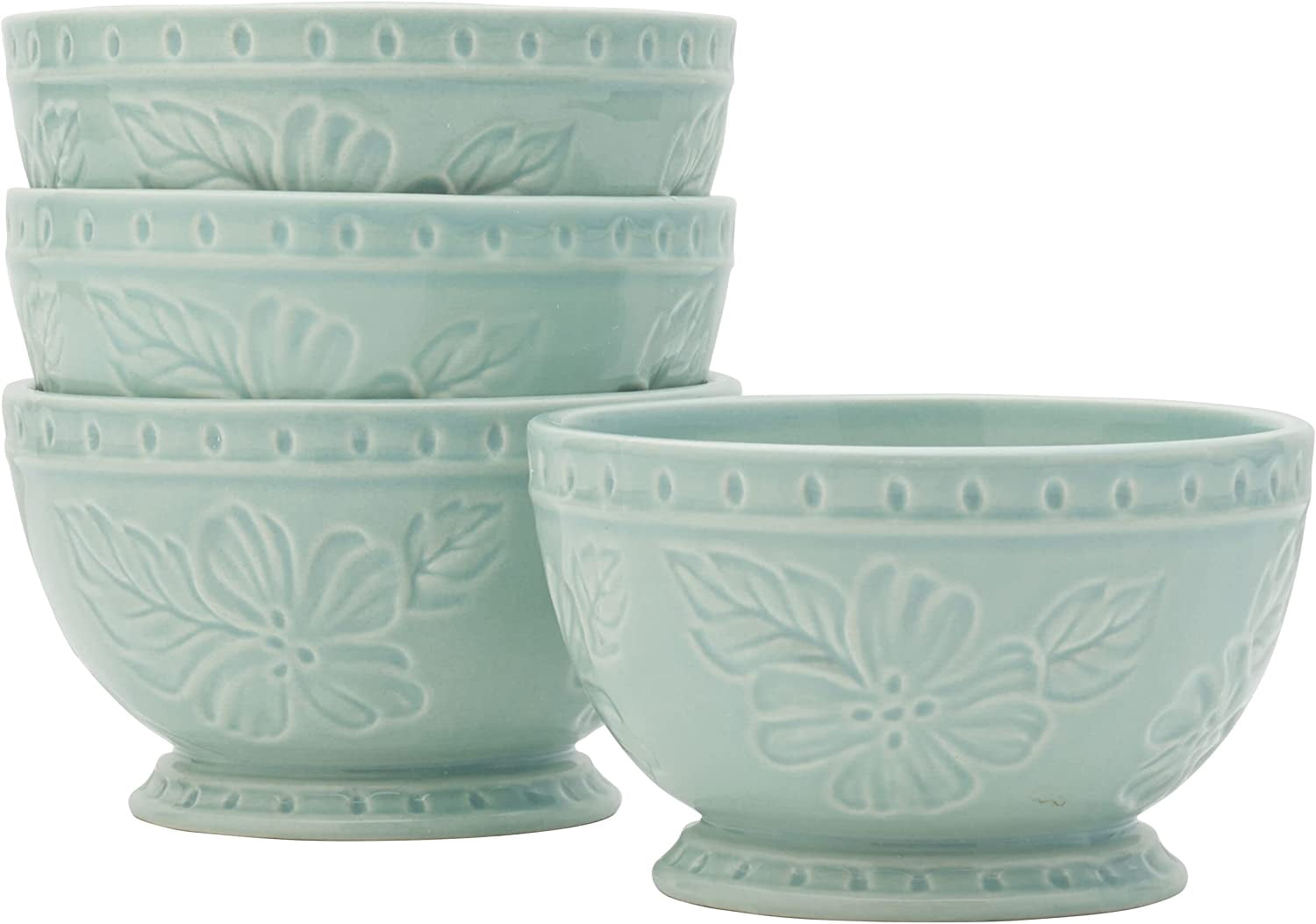 Fitz and Floyd English Garden 20 oz Mint Stoneware Tableware Bowl (4 Count)