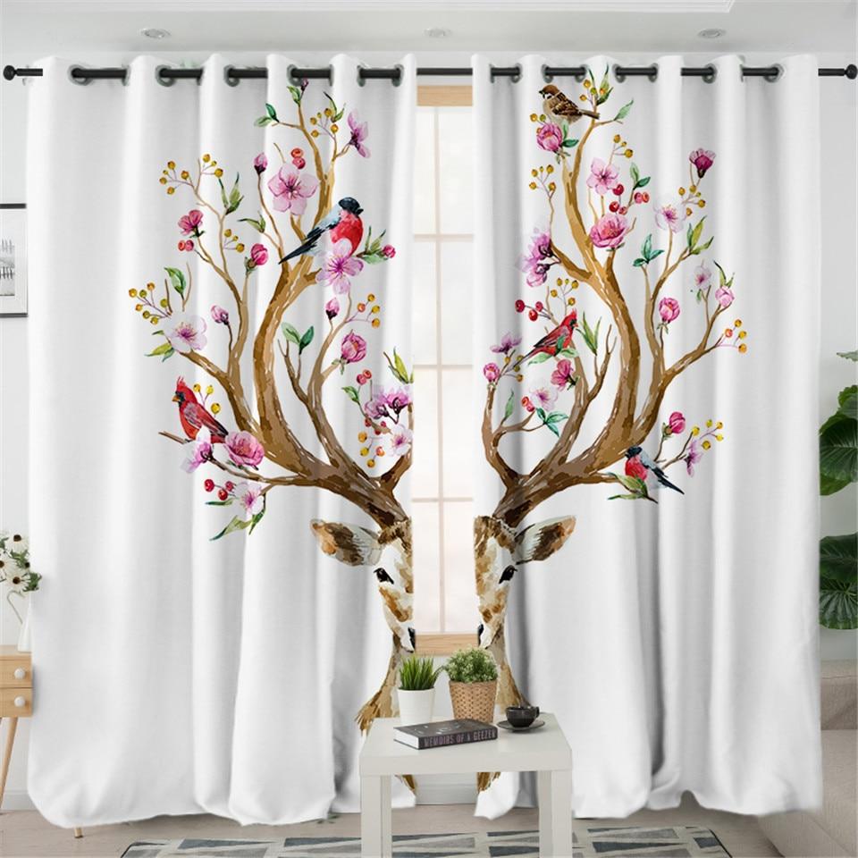 Floral Moose Elk Native American Living Room Curtain